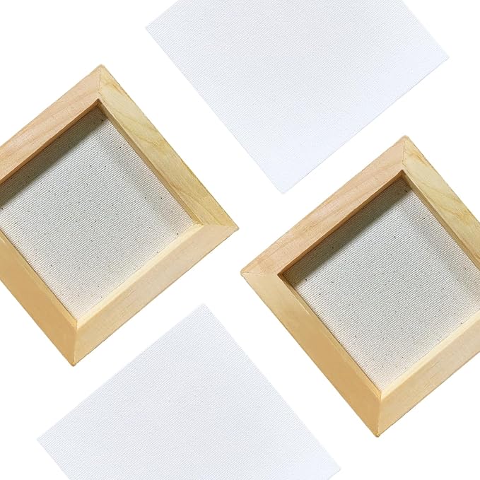 AUREUO Mini Stretched Canvas - 4x4 Inch/24 Pack - 2/6 Inch Profile Tiny Square Canvas Boards for Painting - Art Gift Set Bulk Pack Canvases for Acrylic Halloween Painting & Craft