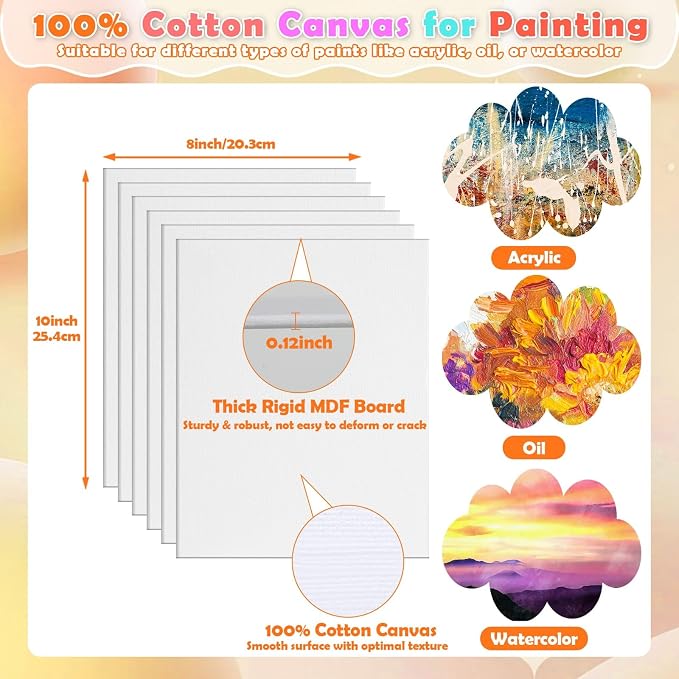 10 Pack Sip and Paint Kit for Adults Girls Night, Canvas Painting Kit | 8x10 Inch Art Canvas and Easel Set, Mini Acrylic Paint, Brushes, Aprons Paint Party Supplies, Couples Painting Kit Date Night