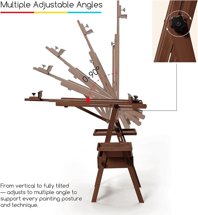 MEEDEN Painting Easel with Storage and Tray: H-Frame Beech Wood Art Easel | Easel Stand for Adults, Artists, Students, Beginners - Adjustable 50"-80" H, Holds Canvas Up to 47 Inches