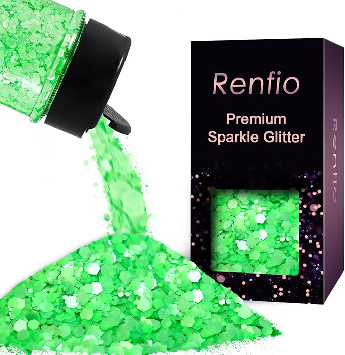 Renfio Green Chunky Glitter,1.76oz/50g Apple Green Resin Glitter