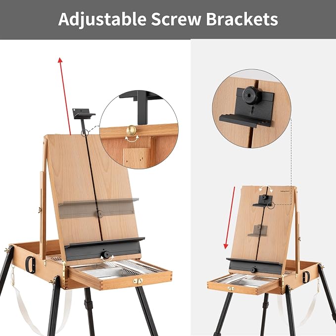 Falling in Art 4 Legs Portable Beechwood French Easel, Natural | Plein Air Easel with Bigger Storage Drawer, Full Size Sketchbox Travel Easel for Painting, Drawing, Artwork