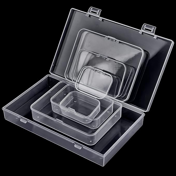 Clear Small Plastic Storage Containers with Lids, 24 Pack | Rectangular Mixed Sizes Mini Bins, Art Craft Supply Storage Boxes, Drawer Organizer with Lid, For Small Items Organizing