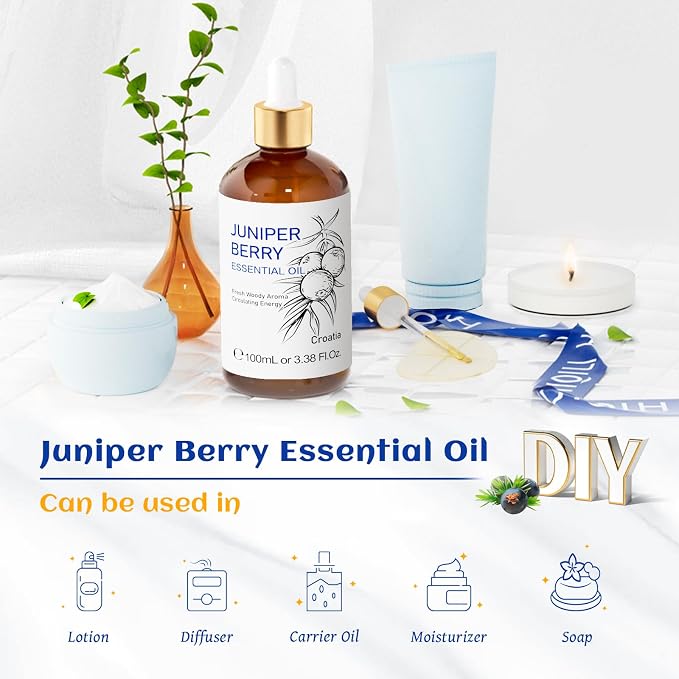 HIQILI Juniper Berry Essential Oil for Aromatherapy,Hair & Skin Care