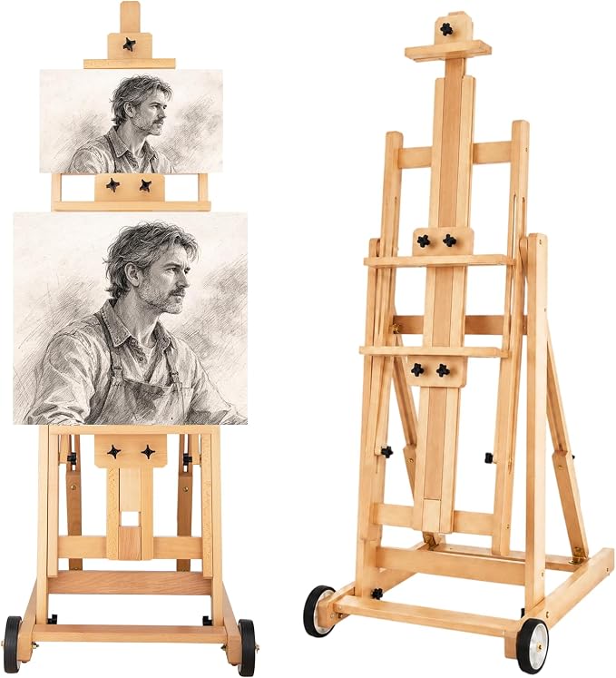Falling in Art Studio H-Frame Easel with Tilting & Flat Position, Natural