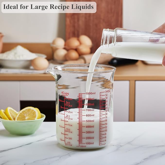 Ackers BORO3.3 Borosilicate Glass Measuring Cup with V-Spout, 1000 ml