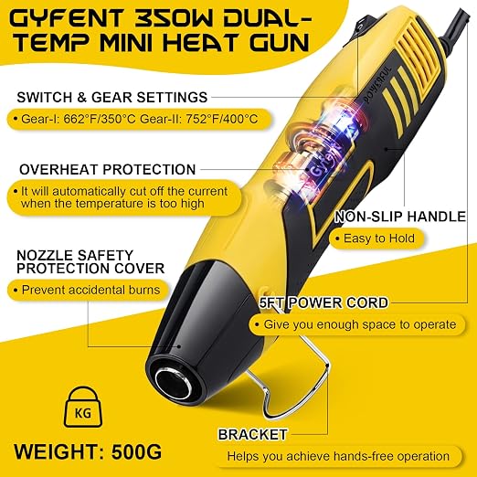 600Pcs Heat Shrink Tubing Kit with 350W 2-Temp Mini Heat Gun (5FT)