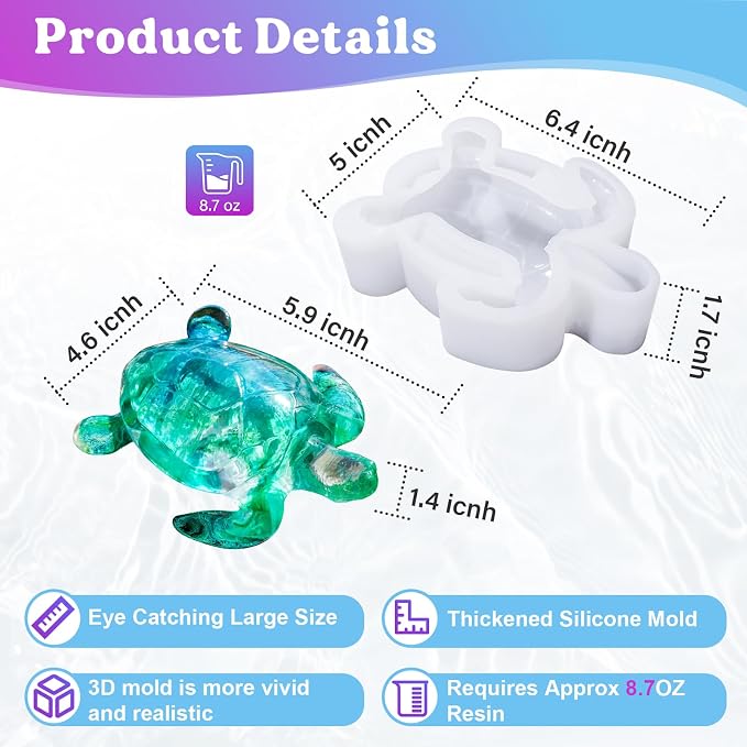 LET'S RESIN Turtle Shape Resin Molds, 3D Animal Silicone Molds for Epoxy Resin, Large Sea Turtle Marine Art Silicone Resin Molds for Craft, Ocean Theme Night Lights, Home Decor | Large Sea Turtle Marine Art Silicone Resin Molds for Craft, Ocean Theme N...