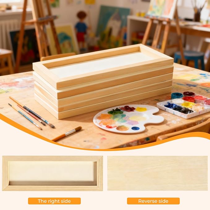 FSWCCK 5 Pack 4 x 12 inch Wood Panel Boards, Unfinished Wood Canvas Panels for Crafts, Painting Canvas, DIY Art Projects, Pouring, Arts Use with Oils, Acrylics