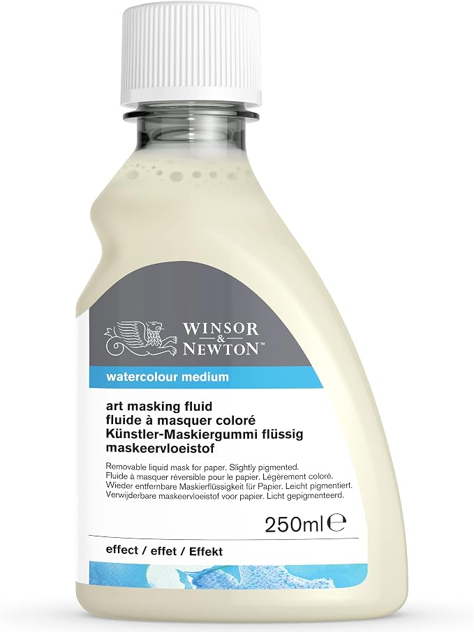 Winsor & Newton Watercolor Medium, Art Masking Fluid, 250ml (8.4-oz) bottle | Used to Temporarily Mask & Preserve Paper When Applying Color, Prevents Paint Adhesion, Useful for Fine Details