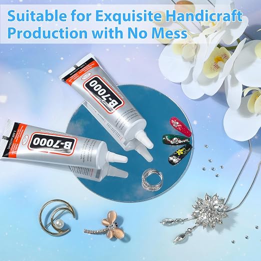 Cruzix B-7000 Super Adhesive Glue, Industrial Strength B7000 Glues Paste for Rhinestones Crafts, Clothes Shoes, Fabric, Jewelry Making, Cell Phones, Tablet, Wood, Rubber, Leather (2x50 ml/1.68 oz)