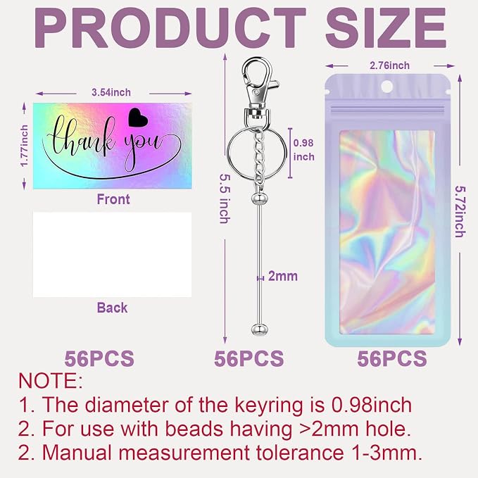 42/84/126 Pcs Beadable Keychain Bars Bulk Blank DIY Beaded Keychain Making Supplies with Bag Thank You Card
