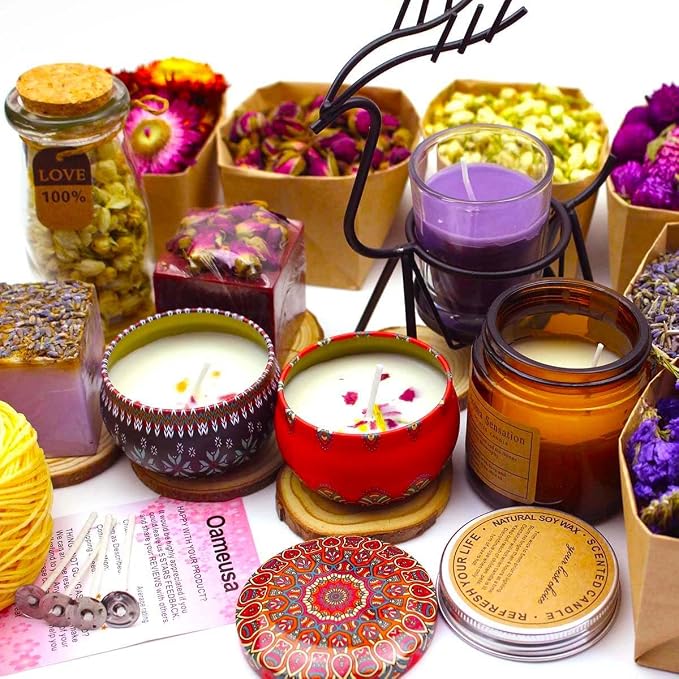 16 Bags Set Dried Flowers Artisan Dried Flower Kit - Candle Making Soap Making DIY Candel Flowers-,Lavender,Roseleaf,Pink Rose,Jasmine,Petal and More