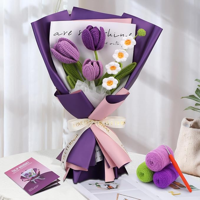 Iuuidu Crochet Kit for Beginners, Flower Bouquet Crochet Kit