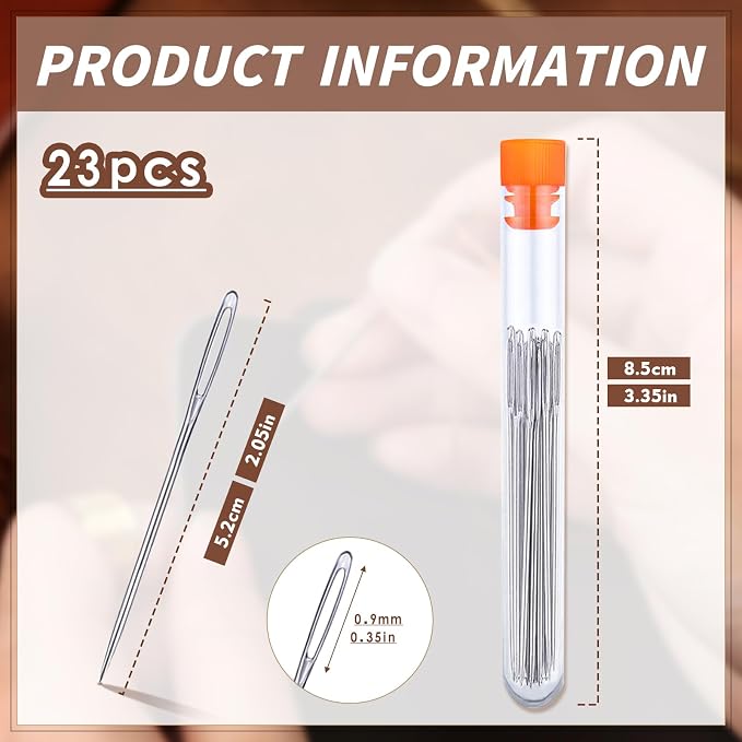 Large Eye Sewing Needles, 2.05 inch Sewing Sharp Needles for Hand Sew | Leather Embroidery Thread Needle for Crafts, Repair with a 3.3-inch Plastic Bottle(23 PCS)
