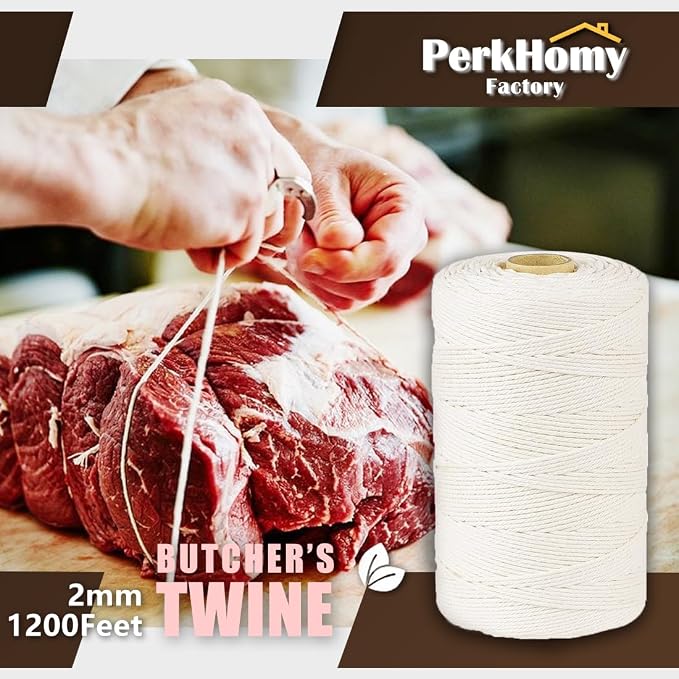 SMART&CASUAL 1,200 Feet 2mm Cotton Butcher Twine String Soft Food Safe for Cooking Craft Baker Kitchen Meat Turkey Sausage Roasting Gift Wrapping Gardening Crocheting Knitting