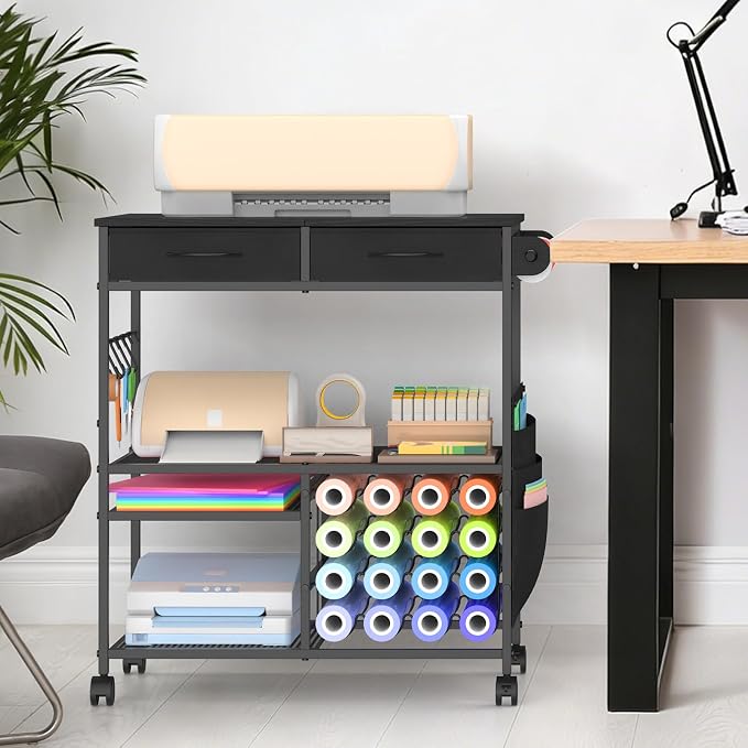 Mobile Craft Cart with Vinyl Roll Holder, Crafting Table Accessories Holder