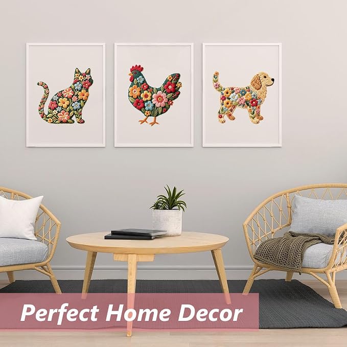3 Packs Embroidery Kit for Adults, Embroidery for Beginners (Animal)
