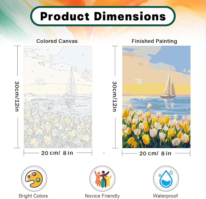 Framed Paint by Numbers Kit for Adults Beginner & Kids Age 8-12, Easy Flowers Adult Paint by Number Kits on Canvas, DIY Acrylic Watercolor Oil Paint by Number for Adults Landscape for Gift 8x12 Inch