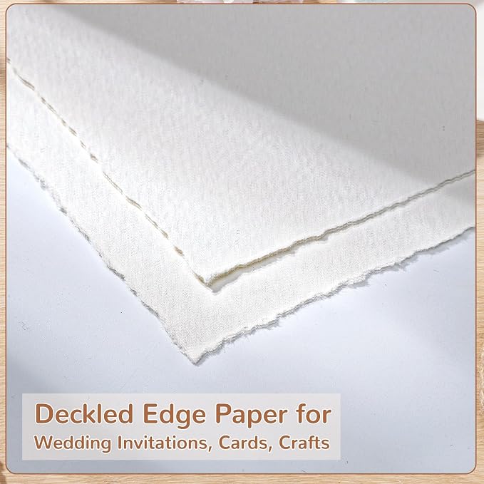 50 Sheets Deckle Edge Paper 5 x 7 in, 160 GSM Handmade Paper