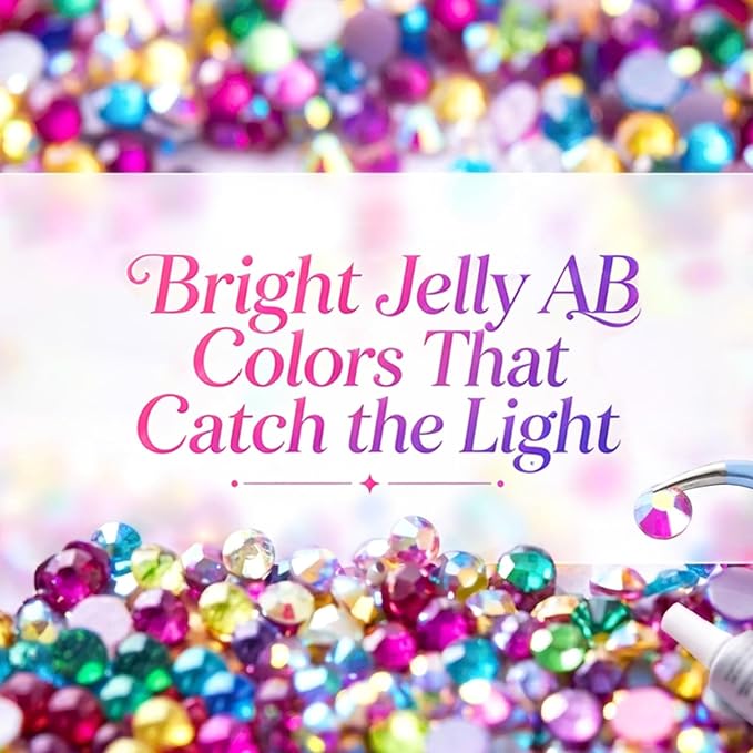40,000-Piece Bedazzling Kit, 40 Colors, 3mm Jelly AB Resin Rhinestones | Flatback gems with 4 B-7000 glue tubes, 40-compartment box, tweezers and trays for tumblers, phone cases and DIY crafts.