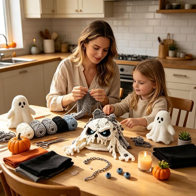 Halloween Hat DIY Crochet Kit, Fantasy Hood Hat DIY Crochet Kit, Ghost