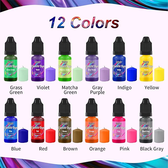 Roizefar Liquid Candle Dye - 12 Colors, 0.34 fl oz Each