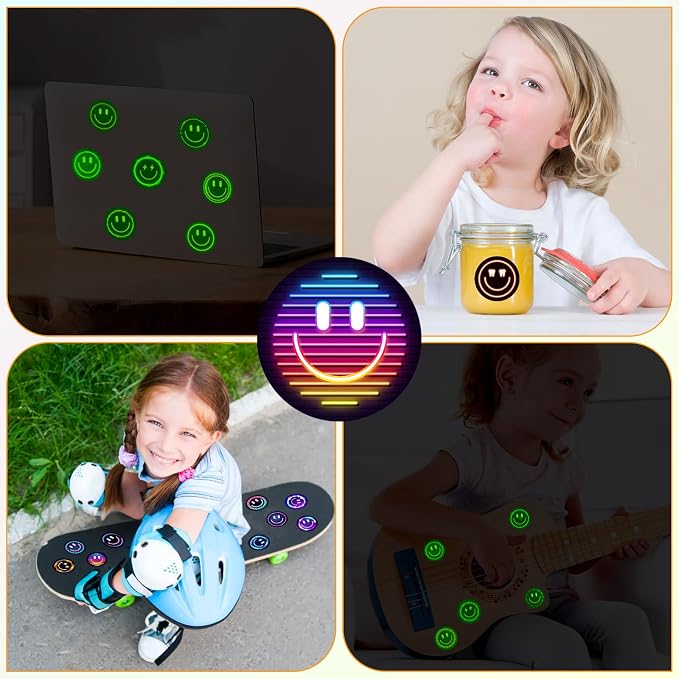 50PCS Neon Glow in The Dark Stickers, Smile Neon Stickers