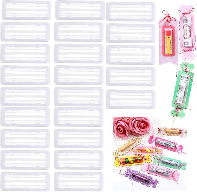 BAOFALI 100PCS 3.4x1.4inch Plastic Clear Rectangle Domes; Self-Adhesive Lip Balm Pouches Money Holder for DIY Craft Gift Cards Shaker Card Making Handmade Crafts Clear Pouch Cover Scrapbooking Tool