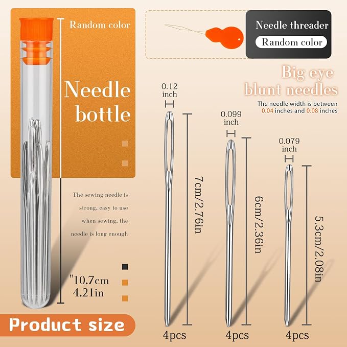 TLKKUE 12 Pcs/3 Sizes Large-Eye Blunt Needles, Steel Yarn Needle with Needle Threader, Tapestry Needle for Sewing Crochet Knitting Embroidery (Silver 2.08in/2.36in/2.76in) (Pack of 2)
