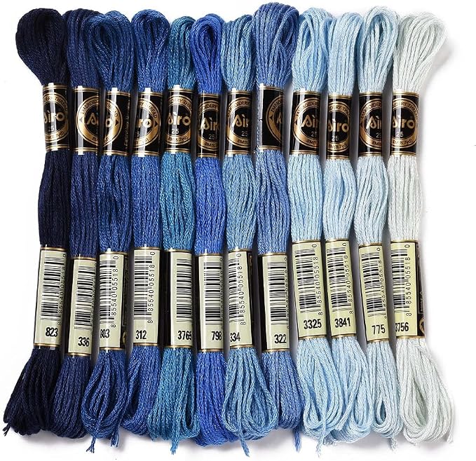12 Skeins 105 Yards Blue Embroidery Thread for Jewelry Making