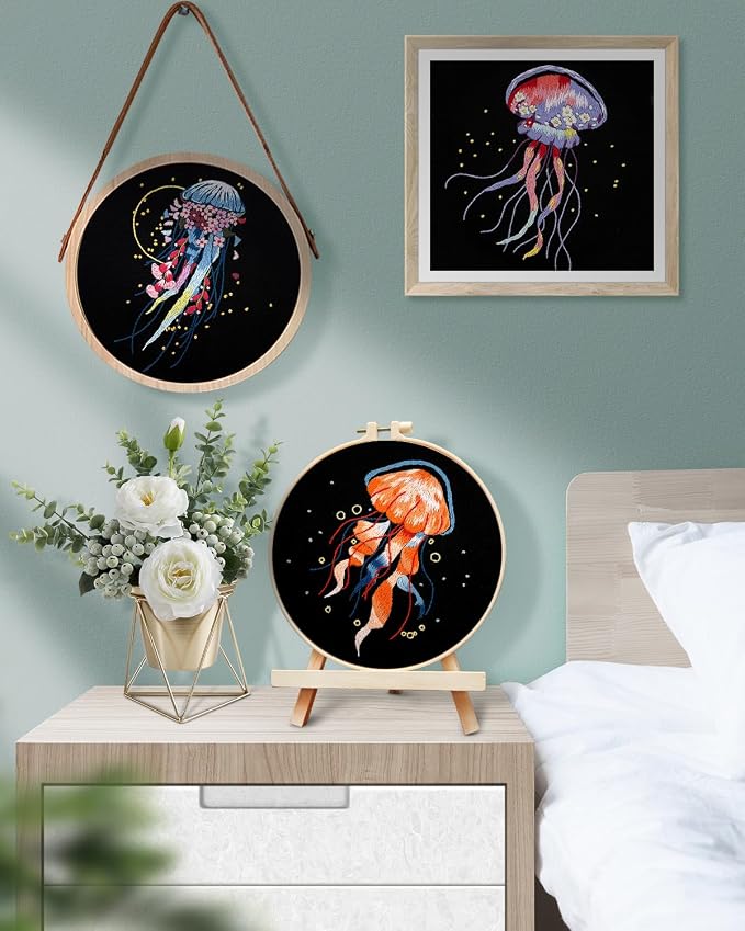 TINDTOP 5 Pack Embroidery Kit for Adult, Embroidery DIY Starter Kit | for Beginners Include Embroidery Cloth Hoops Threads for Craft Lover Hand Stitch with Embroidery Skill Techniques