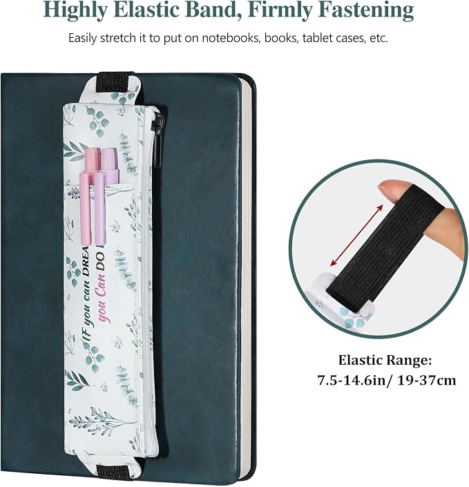 MoKo Elastic Pen Holder for Notebook, 4 Pack PU Leather Pouches with Pocket