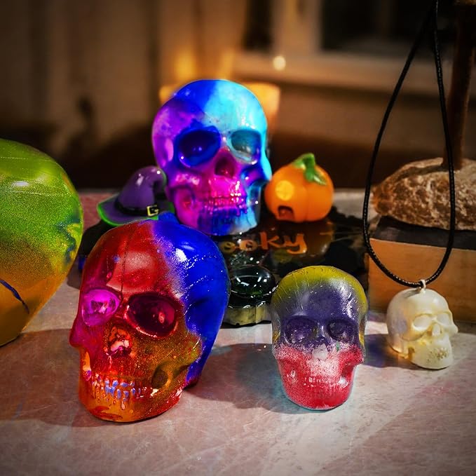 LET'S RESIN 3D Skull Resin Molds, 4 Size Silicone Mold Set for Epoxy Resin | for Candle Wax, Soap, Clay and Keychain Casting, DIY Craft Mold for Gothic Decor, Halloween Decorations and Gifts