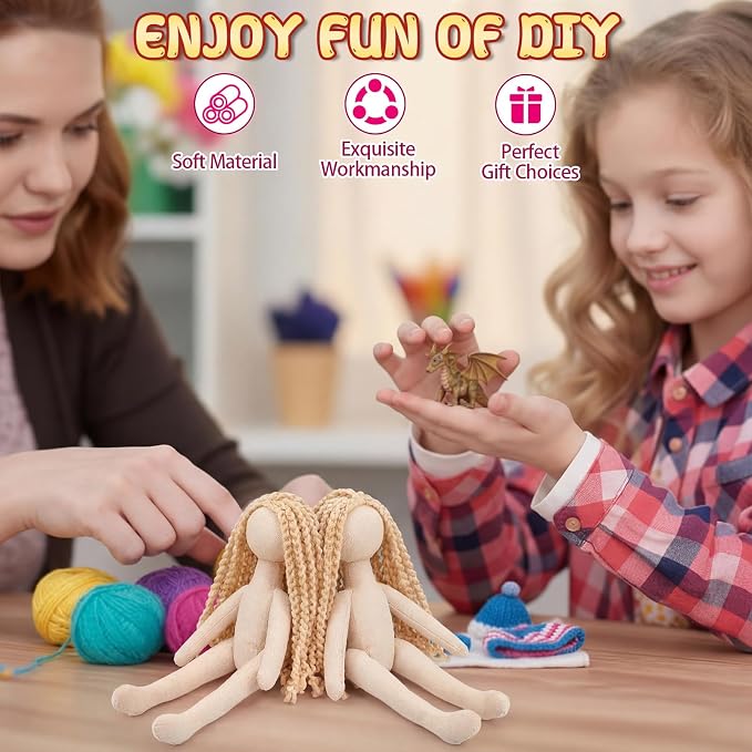 Soulchen 8 Pcs 7.8 Inch Make Your Own Doll Gift for DIY Blank Plush Craft Hair Stuffed Toys Graduation Gift Dress up Normal Body Fidget Toys Stress Relieving (Blonde)