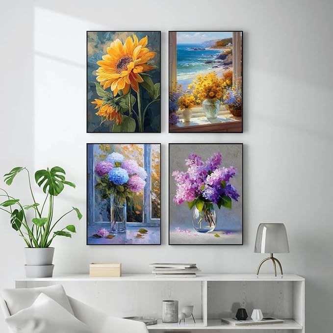 Diamond Art Kits for Adults,4 Pack flowers Diamond Painting Kits 12x16inch