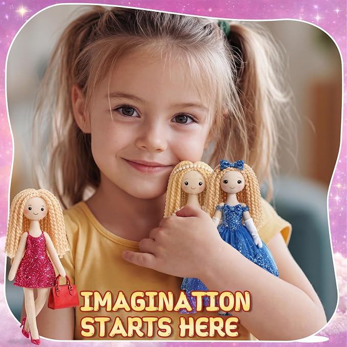 Soulchen 8 Pcs 7.8 Inch Make Your Own Doll Gift for DIY Blank Plush Craft Hair Stuffed Toys Graduation Gift Dress up Normal Body Fidget Toys Stress Relieving (Blonde)