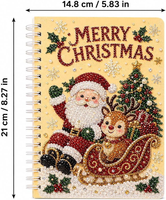 100 Pages DIY Christmas Pearl Diamond Art Painting Notebook，Style J