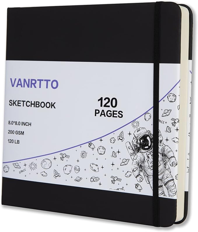 Vanrtto Hardcover Square Sketch Book, Mixed Media Sketchbook 8x8 Inch | Hardcover Square Sketchbook 120lb/200GSM Sketchbook Drawing Paper for Watercolor Mixed Media, 60 Sheets/120 Pages Sketch Pad