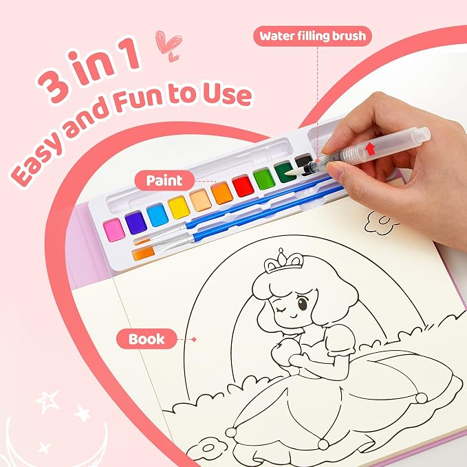 Water Coloring Painting Books for Toddlers - Paint with Water Coloring Books for Kid Ages 3-5 4-8, 24 Pages Total DIY Arts and Crafts Drawing Activities Book Toy Birthday Gift for Boys Girls (Unicorn)