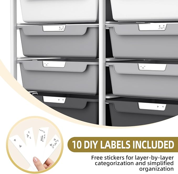 10 Drawer Rolling Storage Cart with Wood Top for Classroom Crafts Grey | Easy Setup, Large Capacity, Sturdy Build, Lockable Mobility, For office, classroom and home supplies
