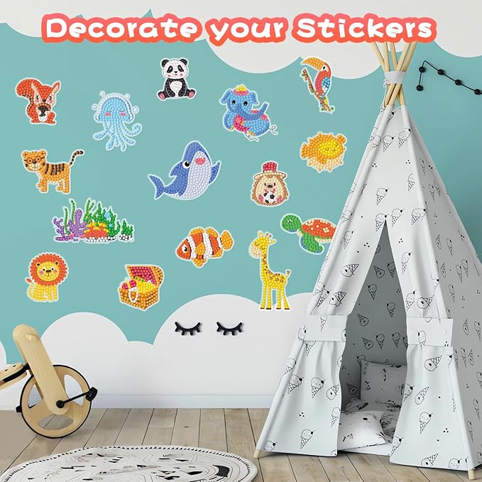 Labeol Diamond Art Kits for Kids Boys and Girls Ages 6-8-10-12 Easy to DIY Creative Diamond Art Sticker Craft by Numbers Kits for Kids and Adult Beginners (Jungle Animals)
