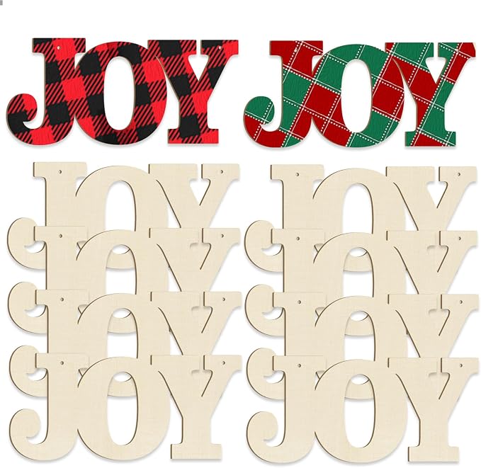 Large Christmas Wooden Ornaments to Paint 10Pcs, DIY Blank Unfinished Joy Wood Cutout Ornament for Crafts Hanging Decorations, Thanksgiving Wedding Birthday Party Decoration