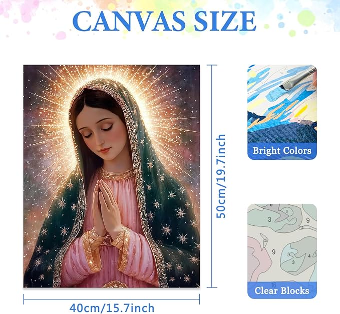 MIRCVSH Virgin Mary Paint by Numbers Kit for Adults,Oil Painting Art by Number Kits for Adult Beginners,DIY Acrylic Paintworks Art Craft for Home Wall Decor Without Frame 16x20 Inch.