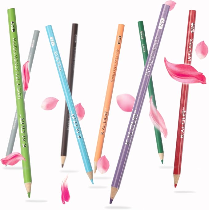 KALOUR 180 Colored Pencil Set for Adults Artists - Rich Pigment Soft Core -12 Metallic Pencil - Ideal for Coloring Drawing Sketching Shading Blending - Vibrant Color（Tin Case）