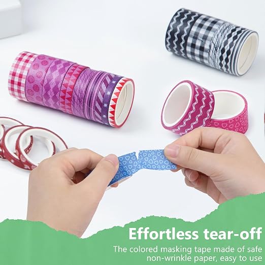 Shindel 50 Rolls Washi Tape Set, 50 Rolls Craft Tapes Decorative Tape | 4 Different Size, Adhesive Masking Tape for Scrapbooking Supplies DIY Crafts Journals