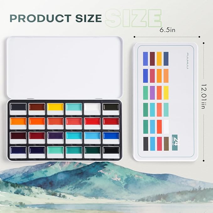 Fuumuui CREAMORA Watercolor Paint Set 24 Color Opaque Semi-Solid Vivid Bright Paint | Professional Art Supplies with Strong Pigment & Coverage for Artists Beginner Painters Amateur Hobbyists Painting