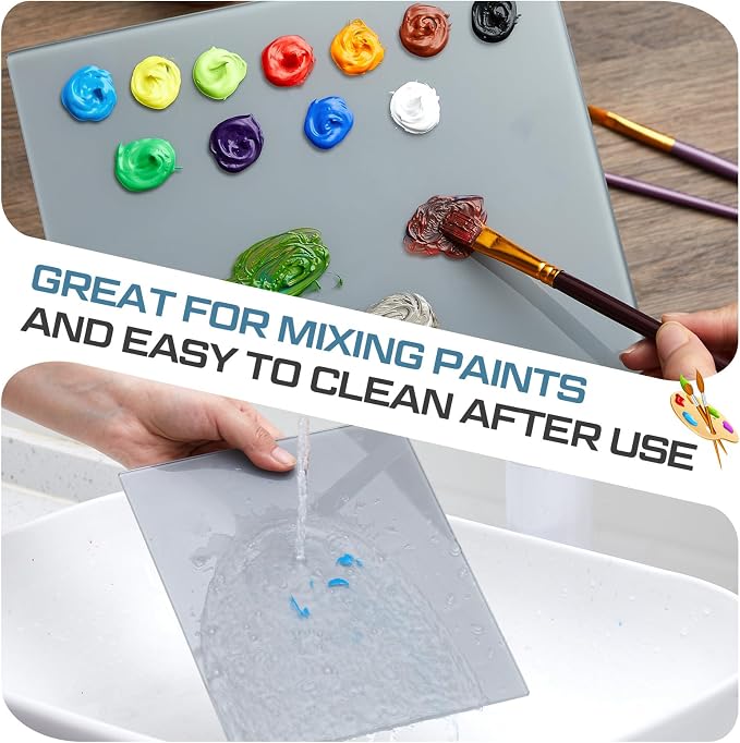 Nuanchu 1 Pcs Tempered Glass Palette for Oil Painting, 8.5 X 7 Inches Grey