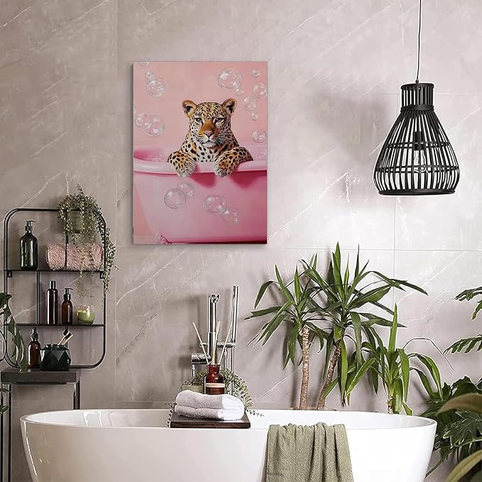 DAZZLEDOTS Pink Diamond Art Kit, Cheetah Bathroom Round Diamond Painting