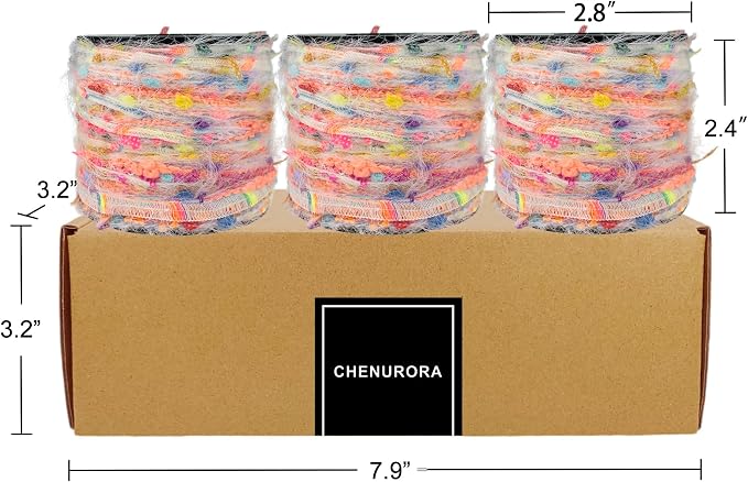 Artisanal Yarn Collection Multifiber Multicolored Fancy Yarn with Micro Silver Sequins for Knitting Crocheting Crafts DIY, Set of 3 Rolls (Neon Fireworks)