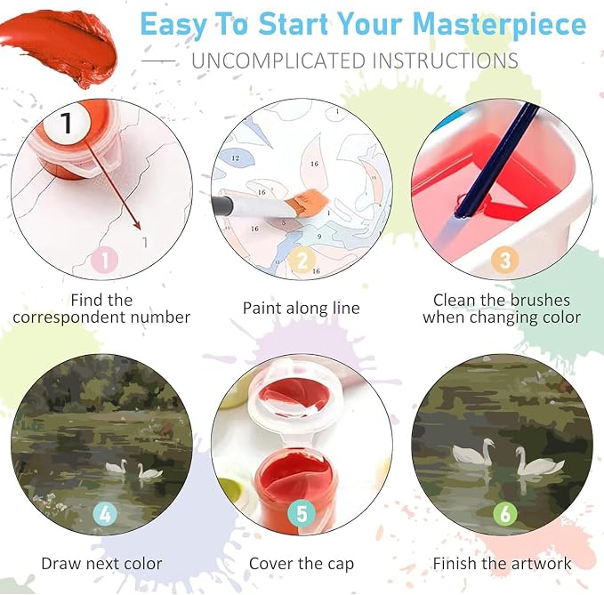WUDWL Paint by Numbers Kit for Adults, Color By Numbers for Adults | Swan Lake Painting by Number Kits On Canvas, Number Artist Paint by Number Kit Funny Without Frame DIY, 12x16in